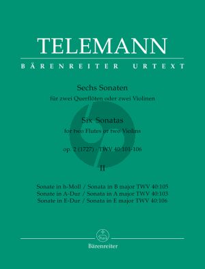 Telemann 6 Sonaten Op. 2 Vol .2 1727 TWV 40:104 - 106 2 Flöten (2 Vi.) (Günter Hausswald) (Barenreiter Urtext)