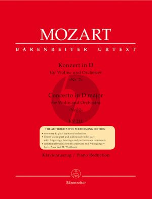Mozart Concerto D-dur no.2 KV 211 Violin-Orch. (piano red.) (Barenreiter-Urtext)