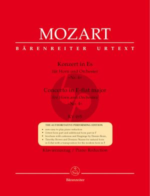 Mozart Konzert No.4 Es-dur KV 495 fur Horn Eb/F und Klavier (Herausgegeben von Schelhaas met Cadenzen Brain, Brown und Nunns) (Barenreiter-Urtext)