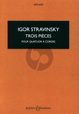Strawinky 3 Pieces for 2 Violins, Viola and Violoncello Studyscore
