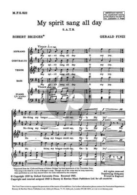 Finzi My Spirit sang all Day Op.17 No.3 from 7 Poems of Robert Bridges SATB