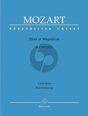 Mozart Dixit et Magnificat KV 193 (186g) STB Soli-SATB- Clarino 1 / 2 - 3 Trb.-Timp.- 2 Vi.-Bc Vocal Score
