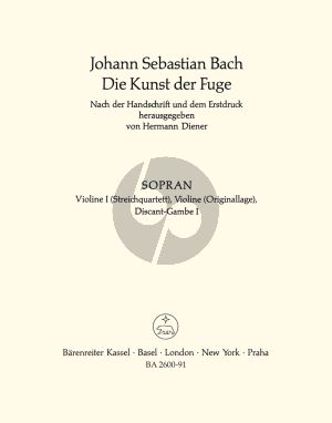 Bach Kunst der Fugue BWV 1080 (Vi.1 /Diskant-Gambe 1) (edited Hermann Diener) (Barenreiter)