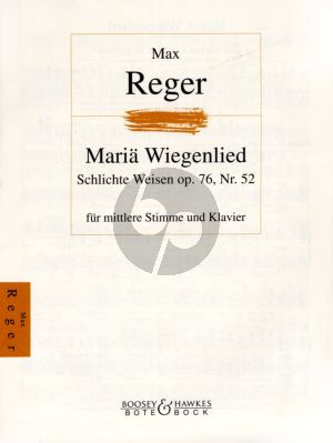Reger Maria Wiegenlied Schlichte Weisen Op.76 No.52 Mittelstimme und Klavier