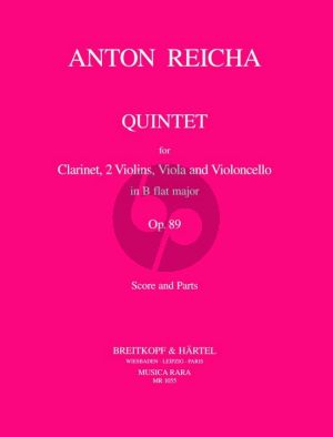 Reicha Quintet B-flat Op.89 for Clarinet in Bb, 2 Violins, Viola and Violoncello Score and Parts (Edited by Kurt Janetzky)