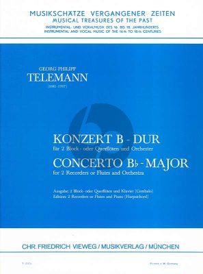 Telemann Konzert B dur TWV 52: B1 (2 Altblflockfloten oder Floten und Klavier)