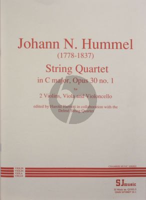 Hummel Quartet C-major Op. 30 No. 1 2 Violins-Viola and Violoncello (Parts) (edited by Harold Harriott)