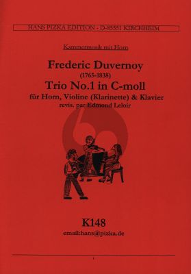 Duvernoy Trio No.1 C-Major for Violin [Flute /Clarinet], Horn and Piano (edition with both Clarinet in B and Violin Part)