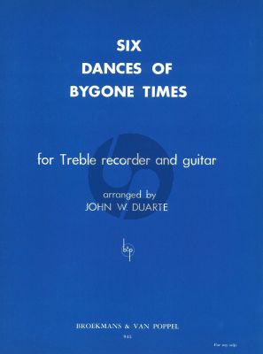 Duarte 6 Dances of Bygone Times for Treble Recorder and Guitar (Playing Score)