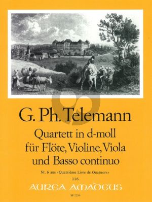 Telemann Quartett d-moll TWV 43:d2 Flöte (Oboe / Violine)-Violine-Viola und BC (No. 6 Quatrieme livre de Quatuors) (Part./Stimmen)