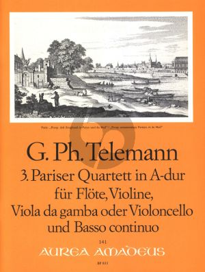 Telemann Pariser Quartett Nr.3 A-dur TWV 43:A1 Fl. Vi, VadG[Vc] und Bc Partitur und Stimmen (Heruasgegeben und Continuo von Manfredo Zimmerman)