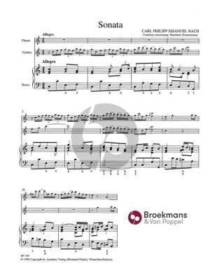 Bach Triosonate C-dur Wq 147 Flöte[Oboe/Violine]-Violine-Bc (Part./Stimmen) (Herausgegeben von Manfredo Zimmermann)