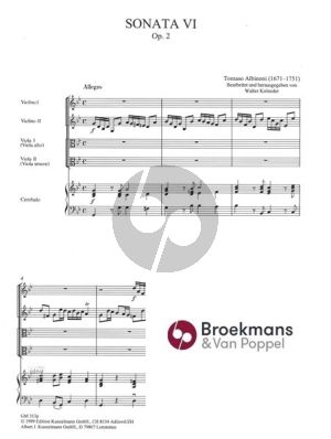 Albinoni Sinfonia a Cinque Op.2 No.11 (Sonata VI) Streicher mit Bc Partitur