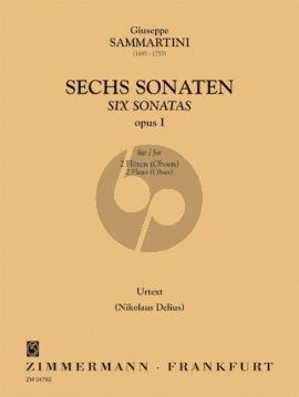 Sammartini 6 Sonaten Op.1 2 Flöten oder Oboen (Nikolaus Delius)