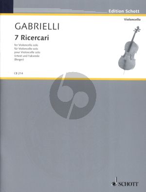 Gabrielli 7 Ricercari (incl. Faksimile) for Violoncello Solo (edited by Julius Berger) (interm.)