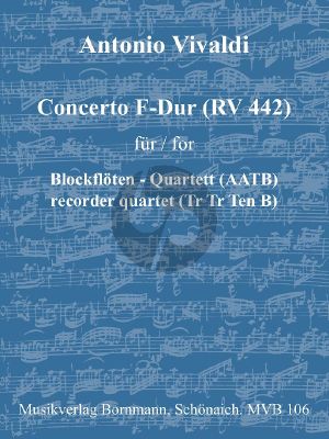 Vivaldi Konzert F-dur RV 442 Blockfloten Quartett (AATB) (Part./Stimmen)