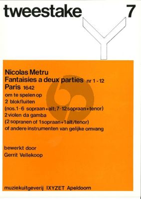 Metru Fantaisies a deux parties 2 Recorders (mixed) (Tweestake Vol.7) (Gerrit Vellekoop)