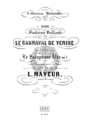 Mayeur Grande Fantaisie Brillante sur "Le Carnaval de Venise" Saxophone alto et Piano