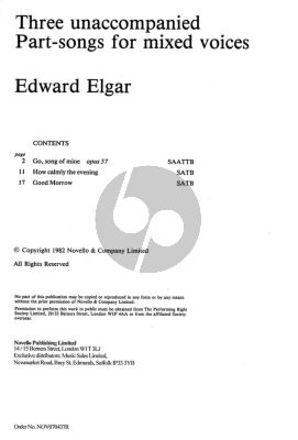 Elgar 3 Unaccompanied Part-Songs SAATTB/SATB (with Piano Part for Rehearsal Purposes)