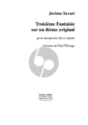 Savari Troisième Fantaisie for alto saxophone and piano