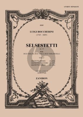 Boccherini 6 Sestetti for Strings Op.23 Vol.2 (G.457 - 458 - 459) 2 Vi.-2 Va.-2 Vc. (Score) (edited by Aldo Pais)