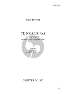 Tavener Tu Ne Sais Pas Medium Voice-Timpani-Strings Vocal Score