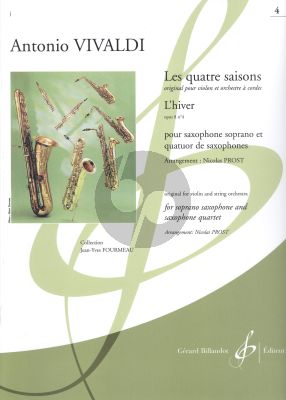 Vivaldi Les quatre saisons - L'Hiver Op.8 No.4 Soprano Saxophone and Saxophone Quartet (Score/Parts) (transcr. Nicolas Prost)