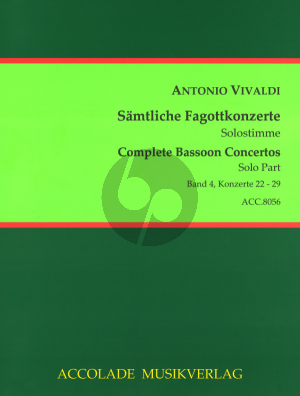 Vivaldi Samtliche Fagottkonzerte - Complete Bassoon Concertos Vol.4 (No.22-29) Urtext Fagott Solo Stimme - Bassoon Solo Part Trevor Cramer/Bodo Koenigsbeck