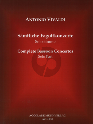 Vivaldi Samtliche Fagottkonzerte - Complete Bassoon Concertos (No.1-37) Urtext Fagott Solo Stimme - Bassoon Solo Part Trevor Cramer/Bodo Koenigsbeck