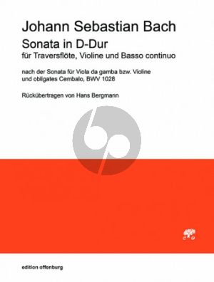 Bach Sonate D-Dur BWV 1028 Flöte-Violine-Bc. (Part./Stimmen) (transcr. Hans Bergmann)