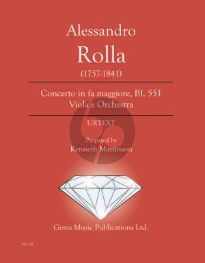 Rolla Concerto in fa maggiore BI. 551 Viola e Orchestra Score - Parts (Prepared and Edited by Kenneth Martinson) (Urtext)