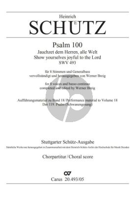 Schutz Psalm 100. "Jauchzet dem Herren, alle Welt" SWV 493 (SATB-SATB-Bc) (Chorpartitur)