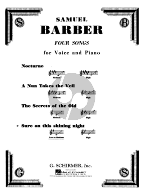 Barber Sure on this Shining Night Medium-Low Voice and Piano