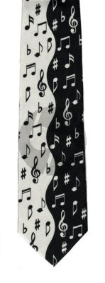 Polyester Stropdas Muzieknoten Zwart Wit (Polyester Tie Notes - Black And White)