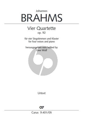 Brahms 4 Quartette Op. 92 SATB und Klavier Partitur ohne Umschlag (Uwe Wolf)