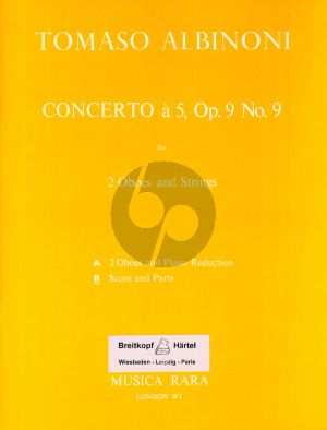 Albinoni Concerto a 5 in C-Major Op.9 No.9 for 2 Oboes-Strings and Bc (Score and Parts) (edited by Franz Giegling)