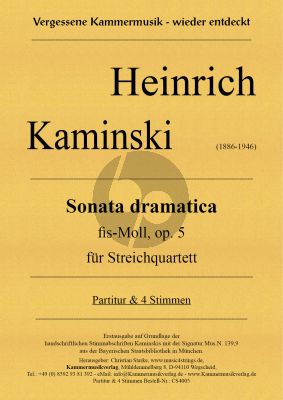 Kaminski Sonata dramatica fis-Moll Op. 5 Streichquartett (Part./Stimmen) (Christian Starke)