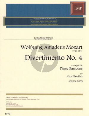Mozart Divertimento No.4 G-Dur fur 3 Fagotte (Partitur und Stimmen) (Arr. Alan Hawkins)