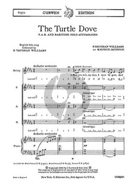 Vaughan Williams The Turtle Dove for SAB and Baritone Solo with Piano