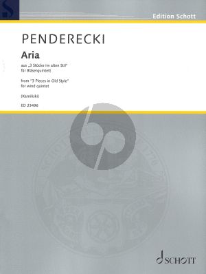 Penderecki Aria from "Three Pieces in Old Style" arranged for Wind Quintet (Score and Parts)
