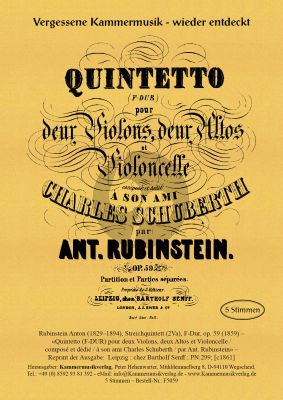 Rubinstein Quintett F-Dur Op.59 Streichquintett (2 Vi, 2 Va und Vc) Partitur und Stimmen