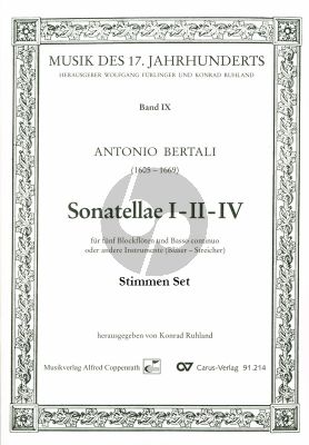 Bertali Sonatellae I-II-IV fur 5 Blockfloten (oder andere Instrumente Blaser-Streicher) und Bc Stimmen (Herausgegeben von Konrad Ruhland)