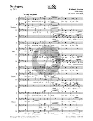 Richard Strauss Nachtgang (At Night) Op.29/3 for Mixed Choir (SATB) a cappella (Arranger: Lukas Haselböck)