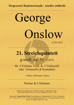 Onslow Quintett NO.21 Op.51 für 2 Violinen, Viola und 2 Violoncelli (Vc/Kb) Partitur und Stimmen