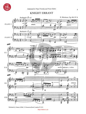 Medtner Knight Errant Op.58 No.2 for 2 Pianos (2 Copies)