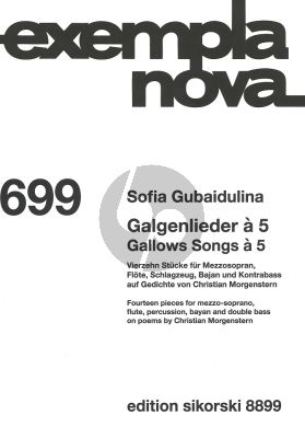 Gubaidulina Gallows Songs à 5 for Mezzo Soprano - Flute - Percussion - Bayan and Double Bass Score (14 Pieces) (on poems of Christian Morgenstern)