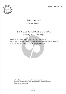Quintasia - 3 Quintets for 5 Violoncellos Set of Parts (edited and arranged by J. Remy)