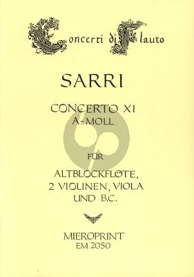 Sarri Concerto for Treble Recorder- 2 Violins-Viola-B.C.) (Score/Parts) (Bass Aussetzung Winfied Michel)