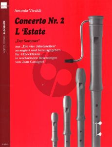 Vivaldi Concerto No.2 L'Estate Op.8 No.2 RV 315 (4 Recorders [ATTB/ATBB) (Score/Parts) (Cassignol) (very advanced)