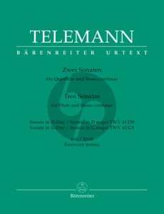 Telemann 2 Sonatas D-dur TWV 41:D9 & G-Dur TWV 41:G9 (Essercizii Musici) Flote und Basso Continuo (edited by Klaus Hofmann) (Barenreiter-Urtext)